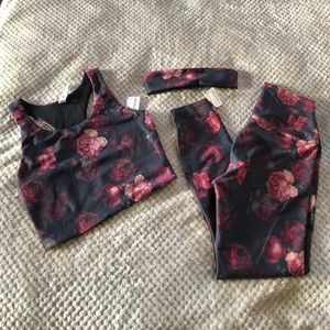 RBX 3 Piece Floral Rose Active Wear Set